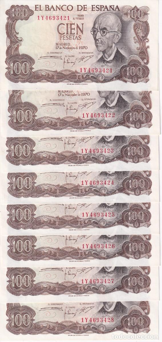 Notas espanholas: 8 BILLETES CORRELATIVOS 100 PESETAS A&Ntilde;O 1970 DE FALLA SERIE 1Y SIN CIRCULAR (SC)