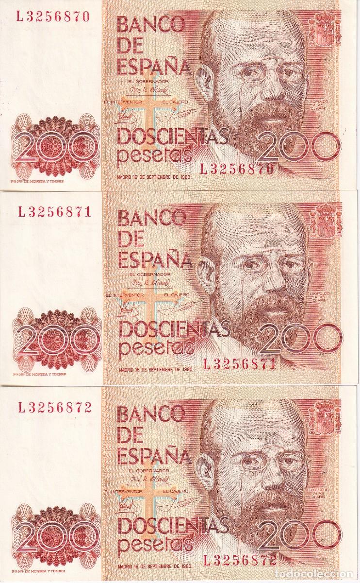 Notas espanholas: TRIO CORRELATIVO DE 200 PESETAS DEL A&Ntilde;O 1980 SERIE L SIN CIRCULAR (SC) (ALAS CLARIN)