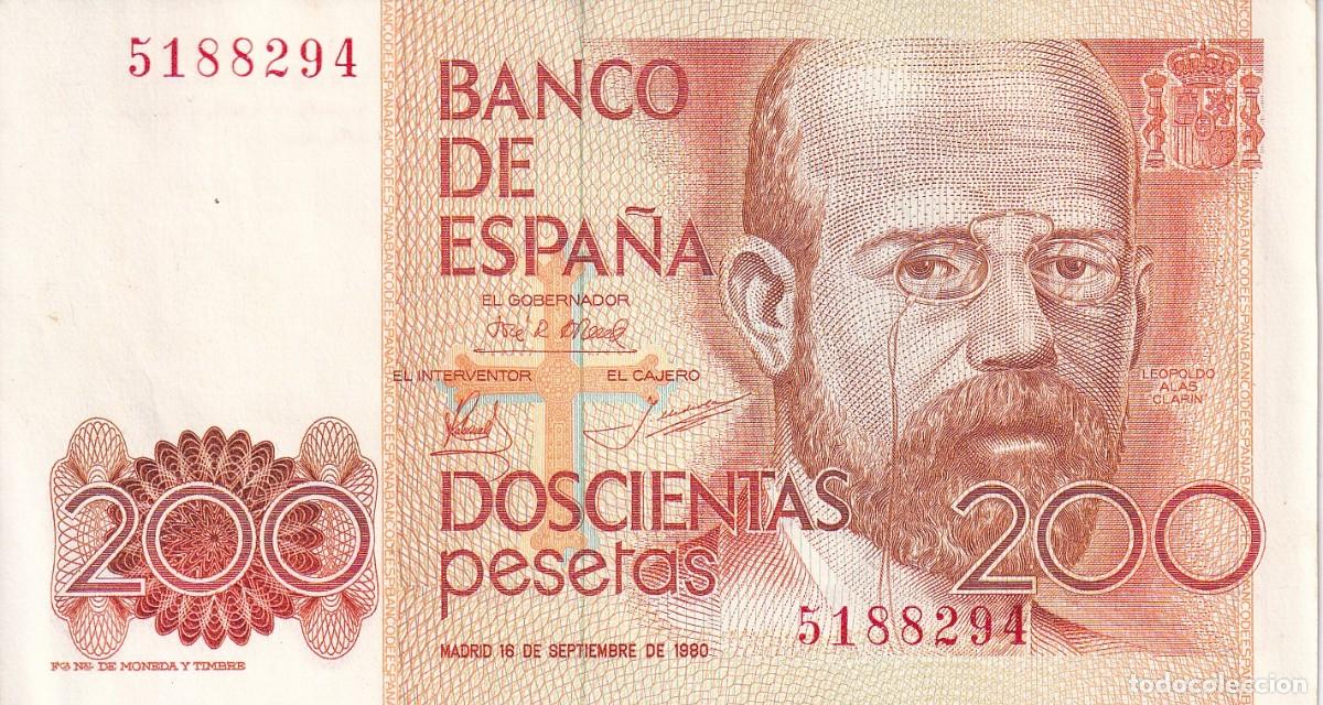 Notas espanholas: BILLETE DE 200 PESETAS DEL A&Ntilde;O 1980 DE LEOPOLDO ALAS CLARIN SIN SERIE, SIN CIRCULAR (SC)