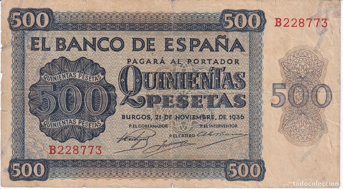 Spanish Banknotes: BILLETE DE BURGOS DE 500 PESETAS DEL A&Ntilde;O 1936 SERIE B (DIFICIL)