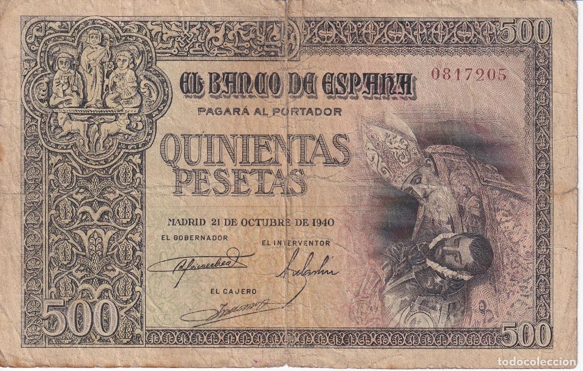 Notas espanholas: BILLETE DE 500 PESETAS DEL 21 DE OCTUBRE DEL A&Ntilde;O 1940 DEL CONDE DE ORGAZ (DIFICIL)