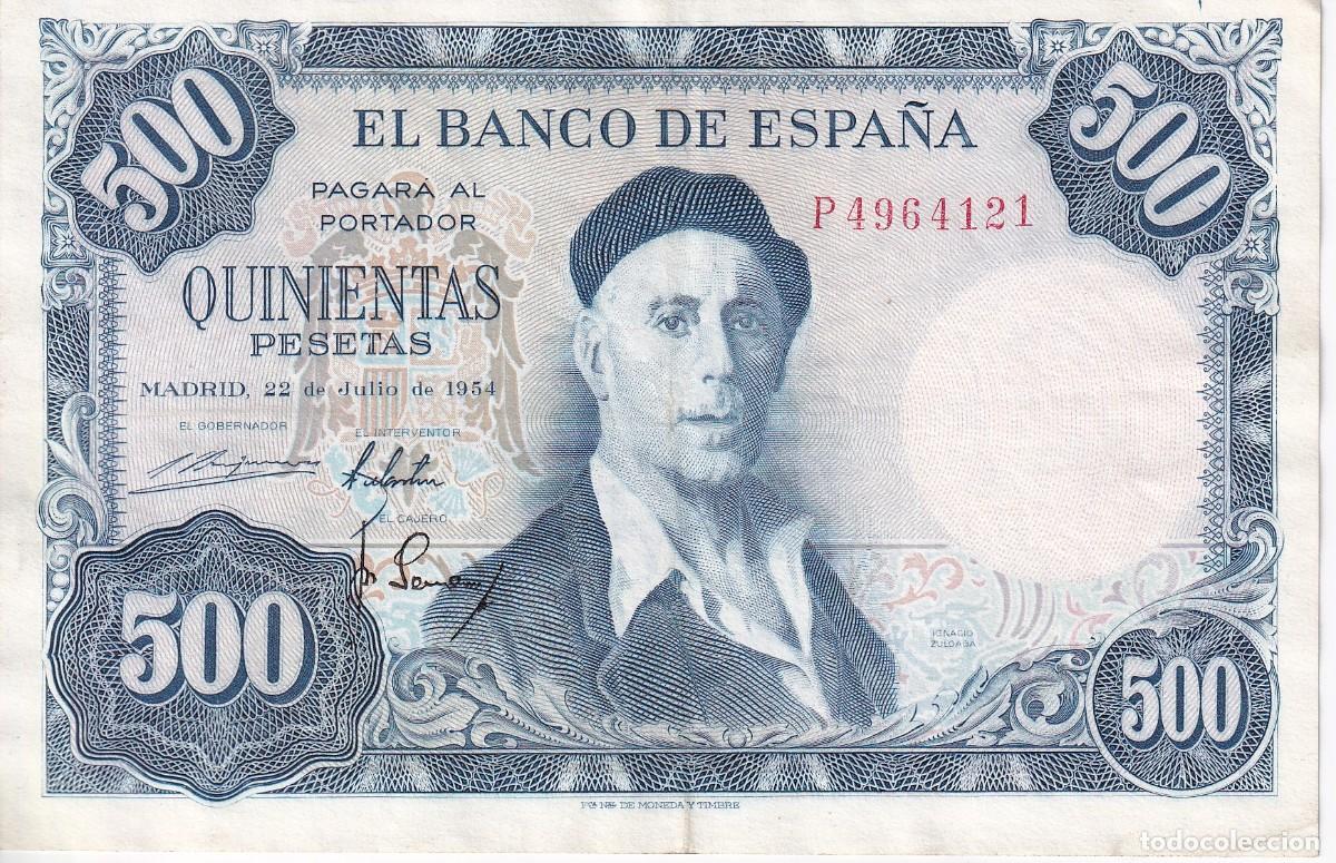 Notas espanholas: BILLETE DE 500 PESETAS DEL A&Ntilde;O 1954 DE IGNACIO ZULOAGA SERIE P EN CALIDAD EBC