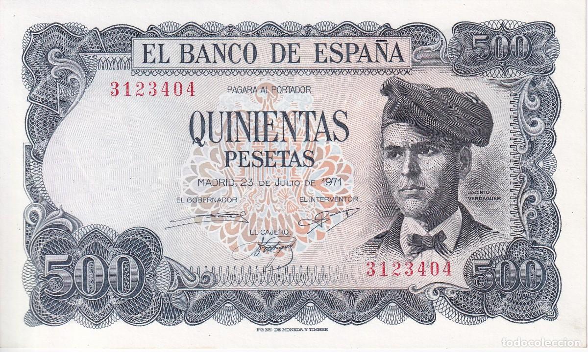 Notas espanholas: BILLETE DE 500 PESETAS DEL A&Ntilde;O 1971 DE VERDAGUER SIN SERIE, SIN CIRCULAR (SC)