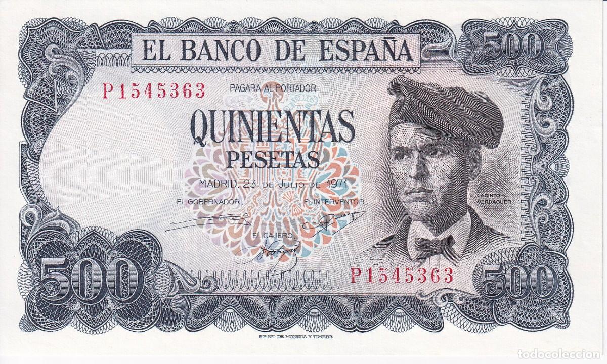 Notas espanholas: BILLETE DE 500 PESETAS DEL A&Ntilde;O 1971 DE VERDAGUER SERIE P SIN CIRCULAR (SC)