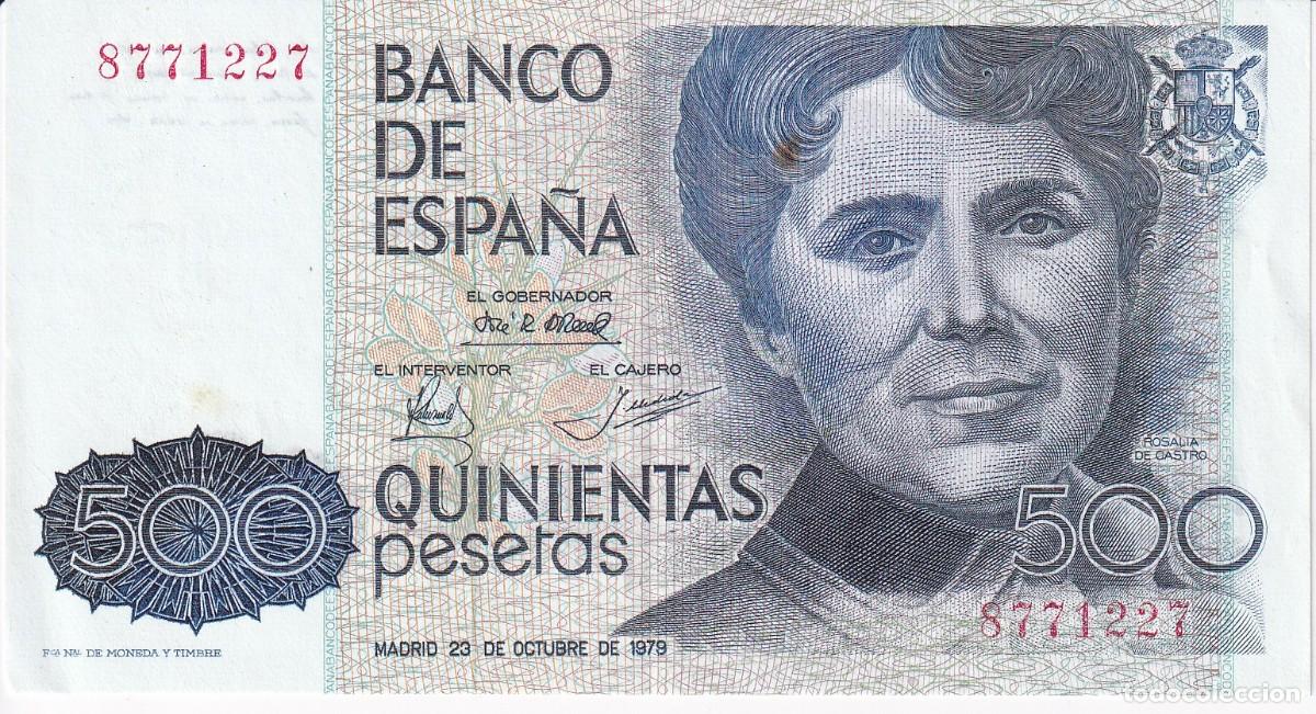 Notas espanholas: BILLETE DE ESPA&Ntilde;A DE 500 PESETAS DEL A&Ntilde;O 1979 DE ROSALIA DE CASTRO SIN SERIE EN CALIDAD EBC