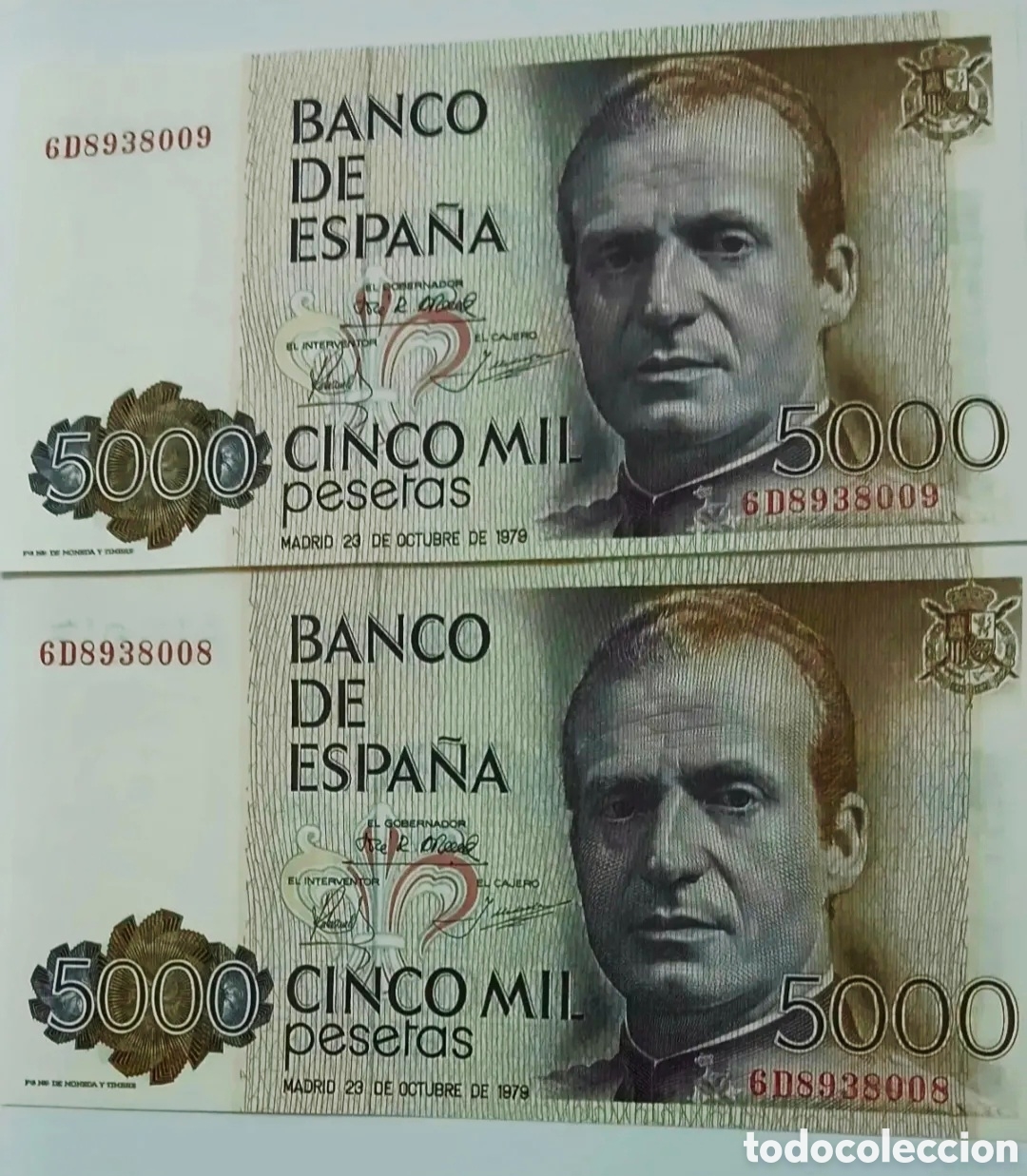 Spanish Banknotes: DOS BILLETES DEL REY JUAN CARLOS I DE 5000 PTS 1979 CORRELATIVOS SIN CIRCULA