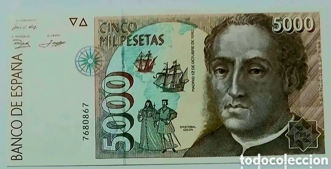 Spanish Banknotes: 5000 PTS PLANCHA CAPICUA, SIN SERIE, SIN CIRCULAR N&Uacute;MERO 7680867