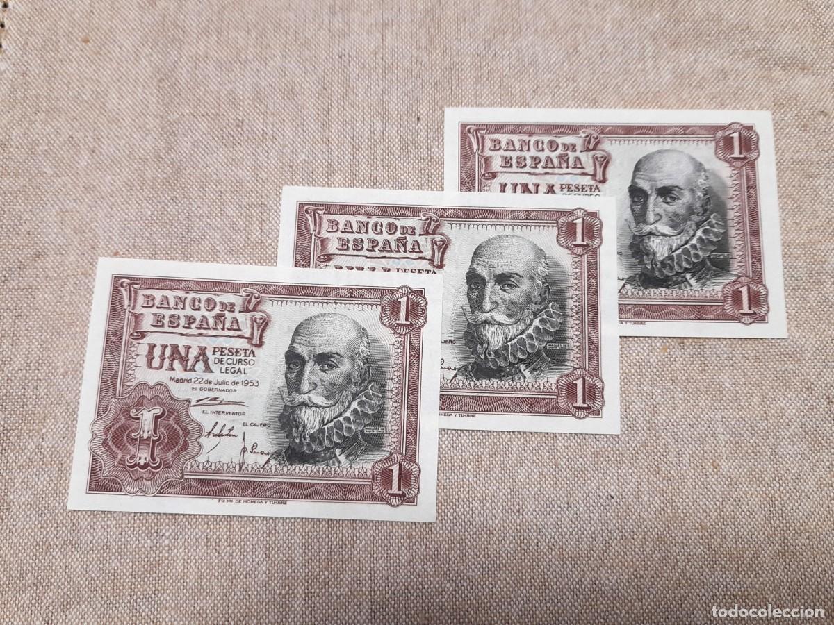 Billetes espa&ntilde;oles: 3 billetes de 1 Peseta 1953 con numeros Correlativos