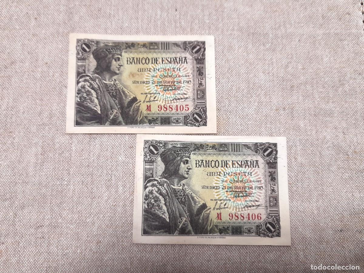 Billetes espa&ntilde;oles: Pareja Correlativa de 1 Peseta 1943