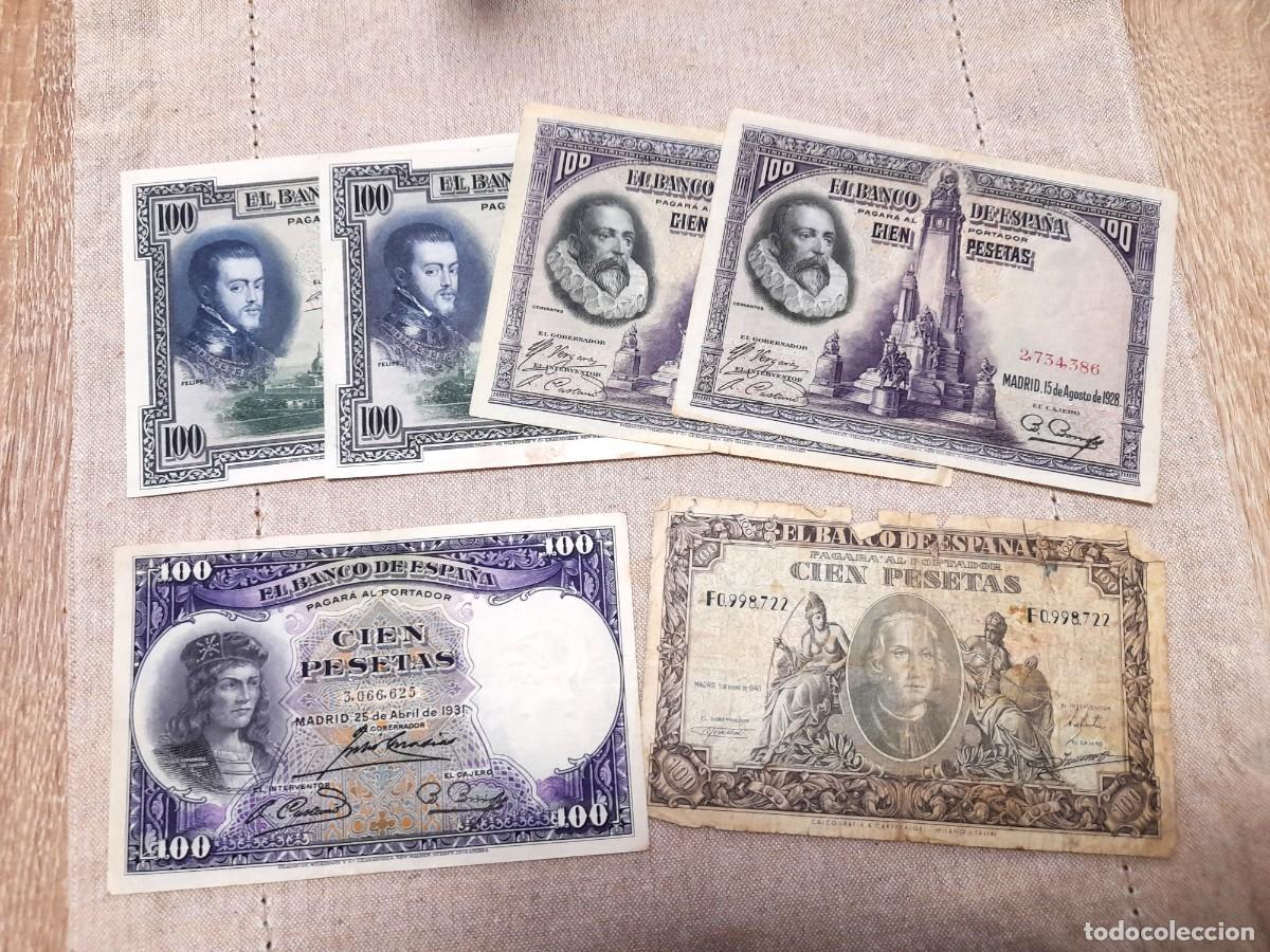 Billetes espa&ntilde;oles: 6 billetes de 100 Pesetas varios a&ntilde;os