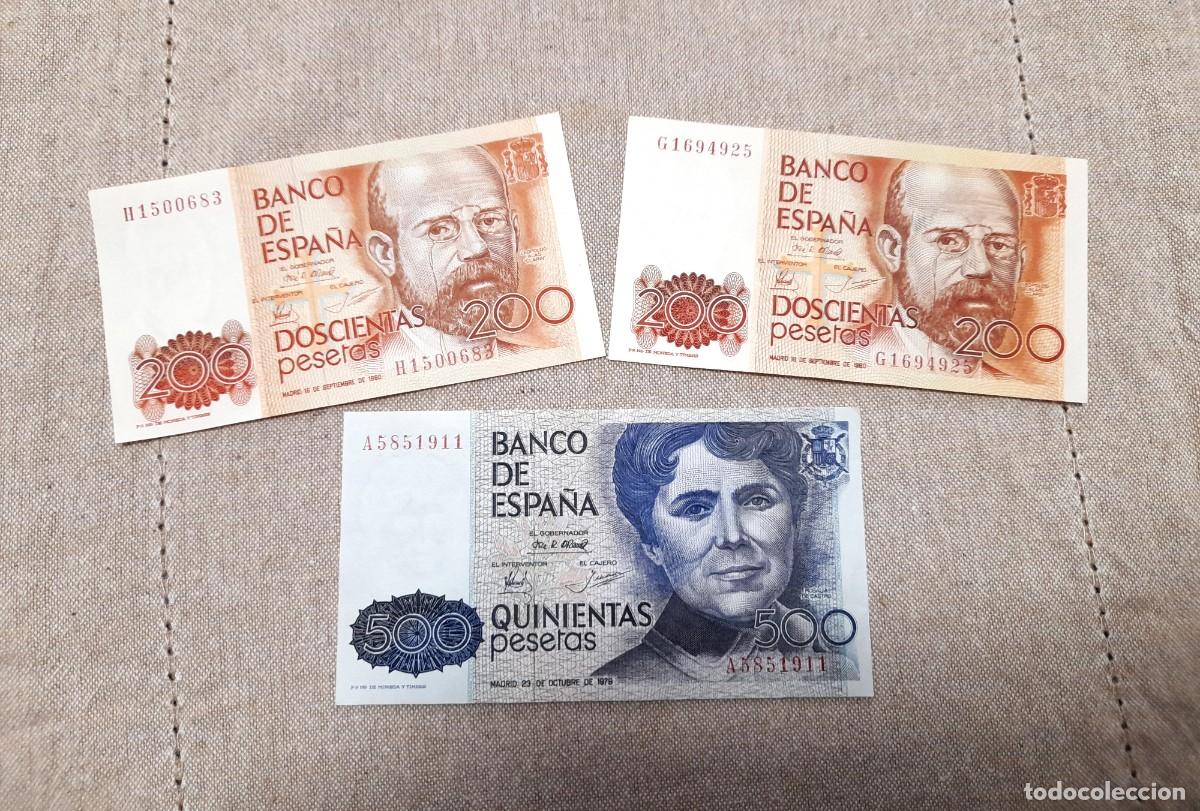 Billetes espa&ntilde;oles: 3 billetes de 200 y 500 Pesetas 1979 y 1980