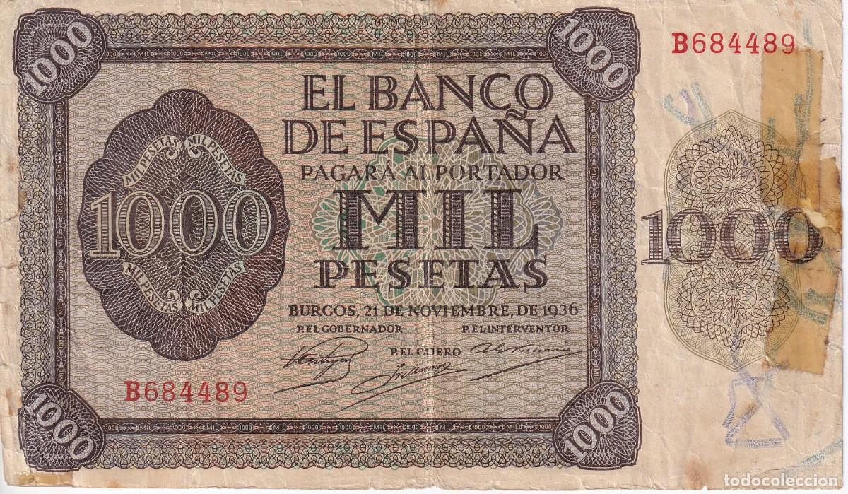 Spanish Banknotes: BILLETE DE BURGOS DE 1000 PESETAS DEL A&Ntilde;O 1936 DE LA SERIE B (DIFICIL)