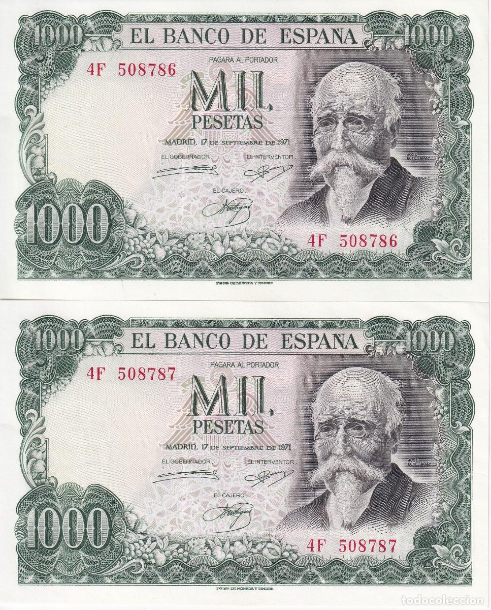 Spanish Banknotes: PAREJA CORRELATIVA DE 1000 PESETAS DEL A&Ntilde;O 1971 DE JOSE ECHEGARAY SERIE 4F SIN CIRCULAR (SC)