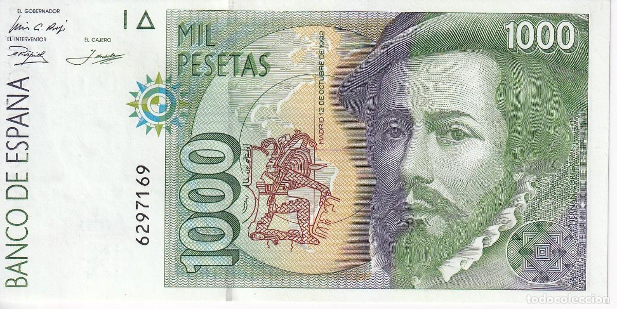 Notas espanholas: BILLETE DE 1000 PESETAS DEL A&Ntilde;O 1992 DE HERNAN CORTES SIN SERIE, SIN CIRCULAR (SC)