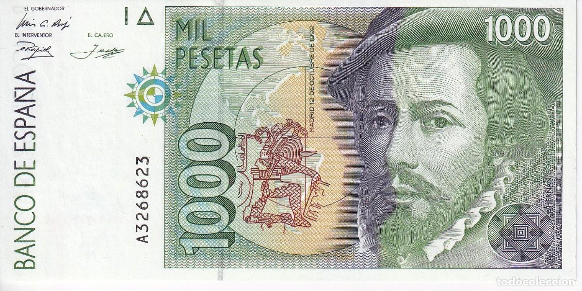 Spanische Banknoten: &iexcl;&iexcl;CAPICUA !! BILLETE DE 1000 PESETAS DEL A&Ntilde;O 1992 DE HERNAN CORTES SERIE A SIN CIRCULAR (SC)
