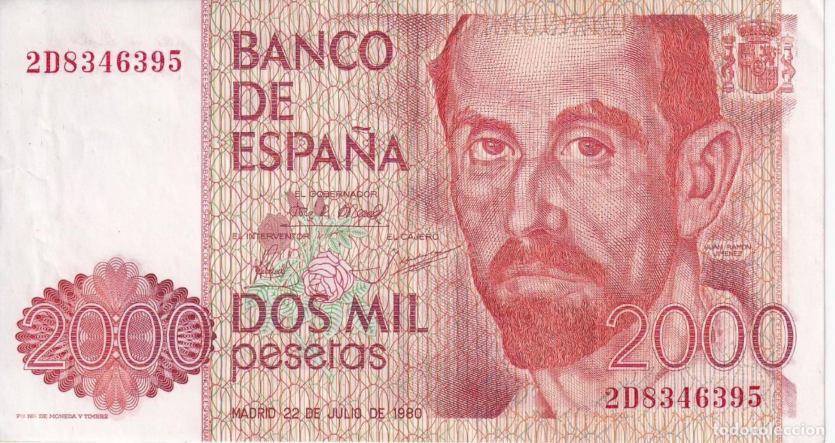 Spanische Banknoten: BILLETE DE 2000 PESETAS DEL A&Ntilde;O 1980 DE JUAN RAMON JIMENEZ SERIE 2D EN BUENA CALIDAD