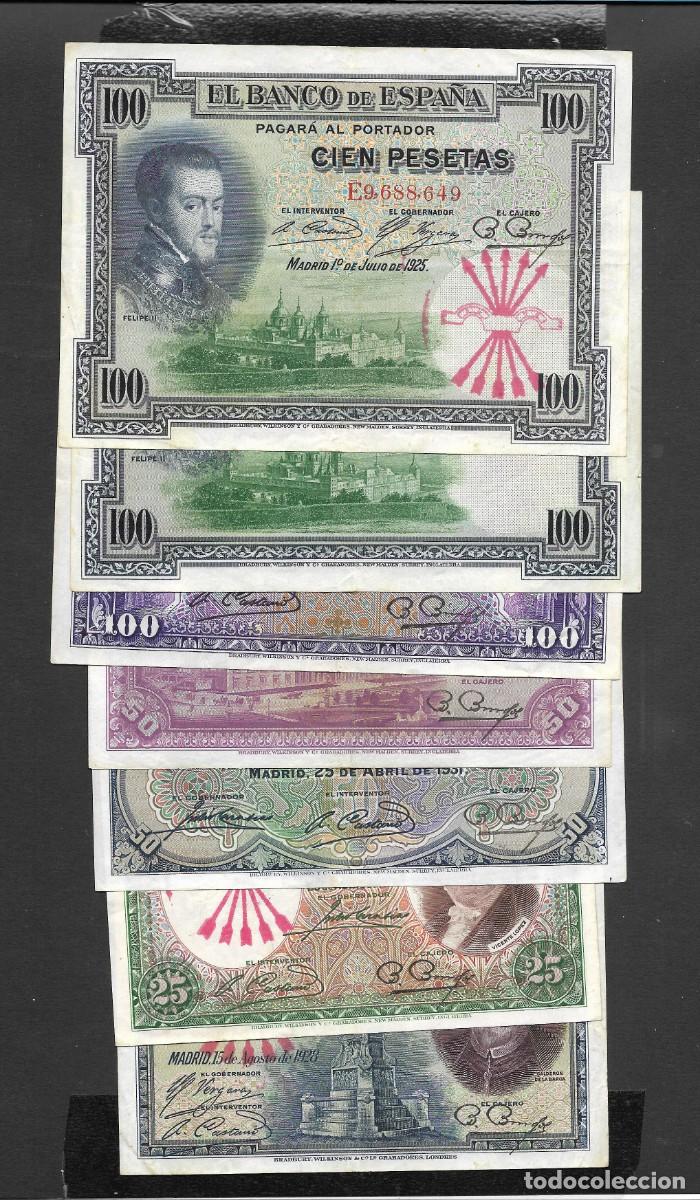 Billetes espa&ntilde;oles: 7 BILLETES 25-50 Y 100 PESETAS 1925- 1928-1931 RESELLADOS A POSTERIORI MBC+/EBC