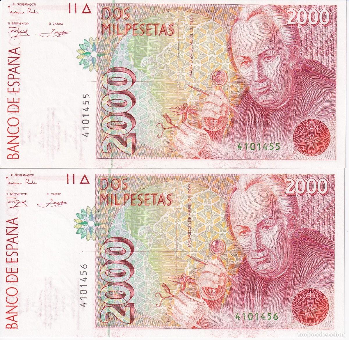 Spanische Banknoten: PAREJA CORRELATIVA DE ESPA&Ntilde;A DE 2000 PTAS DEL 24/04/1992 SIN SERIE, SIN CIRCULAR (SC)