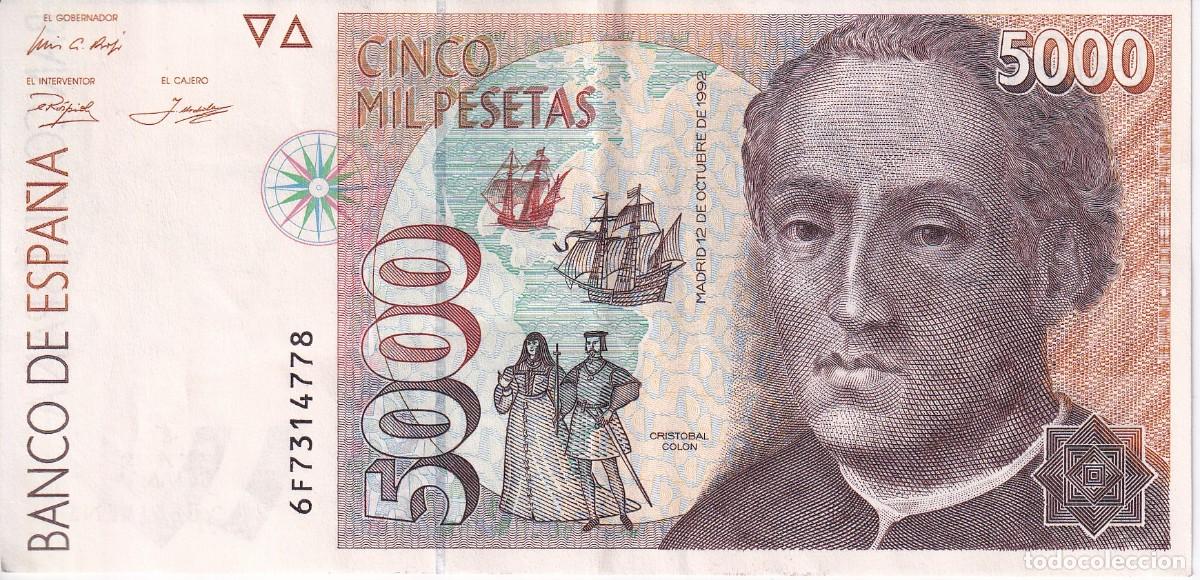 Spanische Banknoten: BILLETE DE ESPA&Ntilde;A DE 5000 PESETAS DEL A&Ntilde;O 1992 SERIE 6F - CRISTOBAL COLON EN CALIDAD EBC