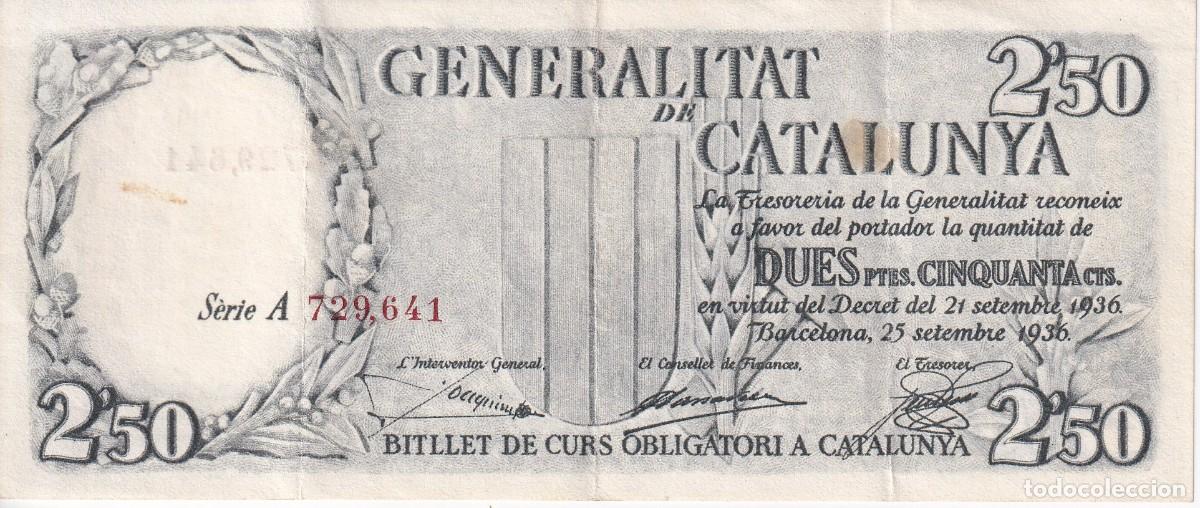 Billetes espa&ntilde;oles: BILLETE DE 2,50 PESETAS DE LA GENERALITAT DE CATALUNYA DEL A&Ntilde;O 1936 NUMEROS ROJOS