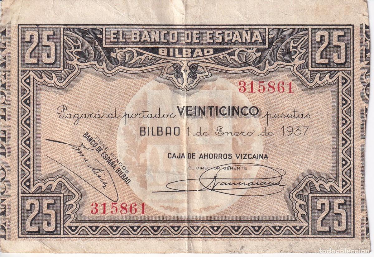 Billetes espa&ntilde;oles: BILLETE DE 25 PESETAS DEL BANCO DE ESPA&Ntilde;A-BILBAO DEL A&Ntilde;O 1937 (CAJA DE AHORROS VIZCAINA)