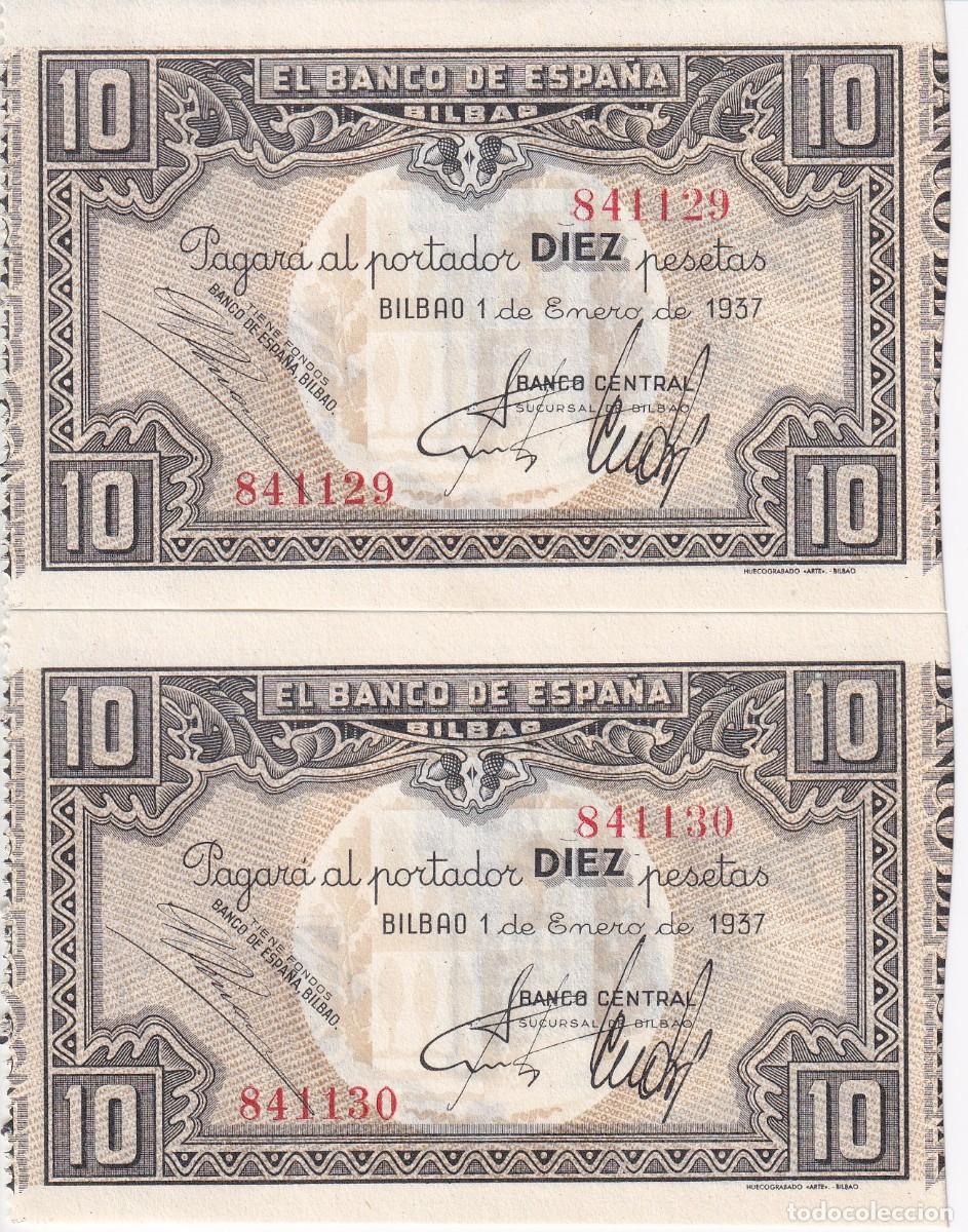 Billetes espa&ntilde;oles: PAREJA CORRELATIVA 10 PESETAS BANCO DE ESPA&Ntilde;A-BILBAO DEL A&Ntilde;O 1937 SIN CIRCULAR (SC) (BANCO CENTRAL)