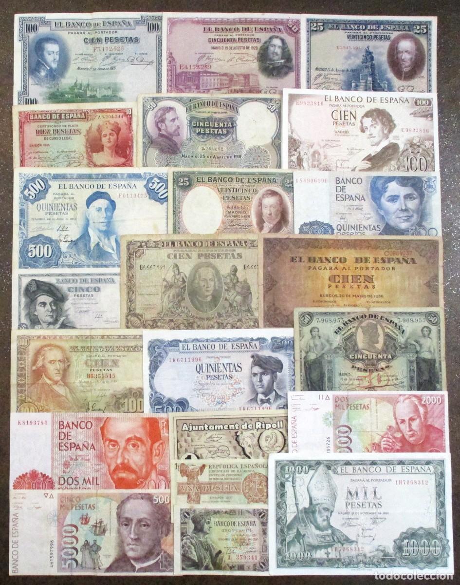 Billetes espa&ntilde;oles: BILLETES ESPA&Ntilde;OLES DE: ALFONSO XIII, II REPUBLICA, LOCAL, FRANCO, JUAN CARLOS I. LOTE 2335