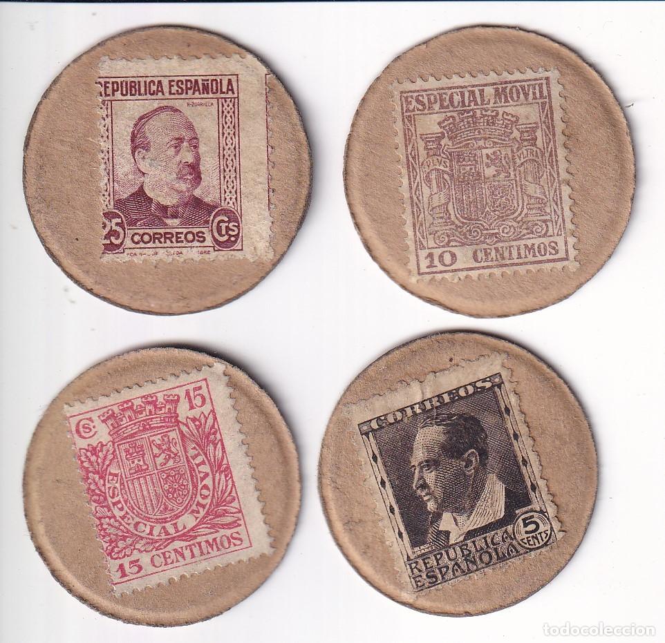 Billetes espa&ntilde;oles: LOTE DE 4 SELLOS MONEDAS DE ESPA&Ntilde;A DE LA REPUBLICA ESPA&Ntilde;OLA