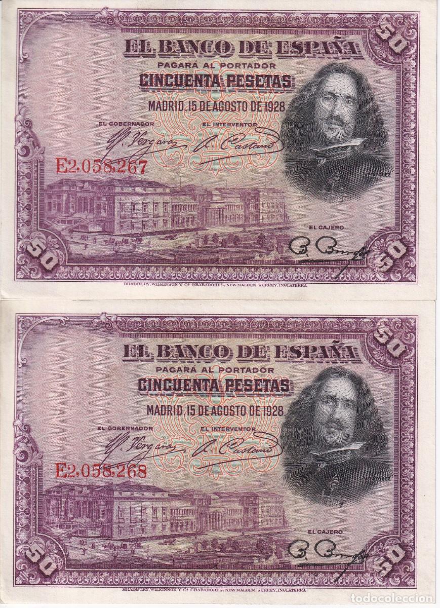 Billetes espa&ntilde;oles: PAREJA CORRELATIVA DE 50 PESETAS DEL A&Ntilde;O 1928 DE LA SERIE E EN CALIDAD EBC
