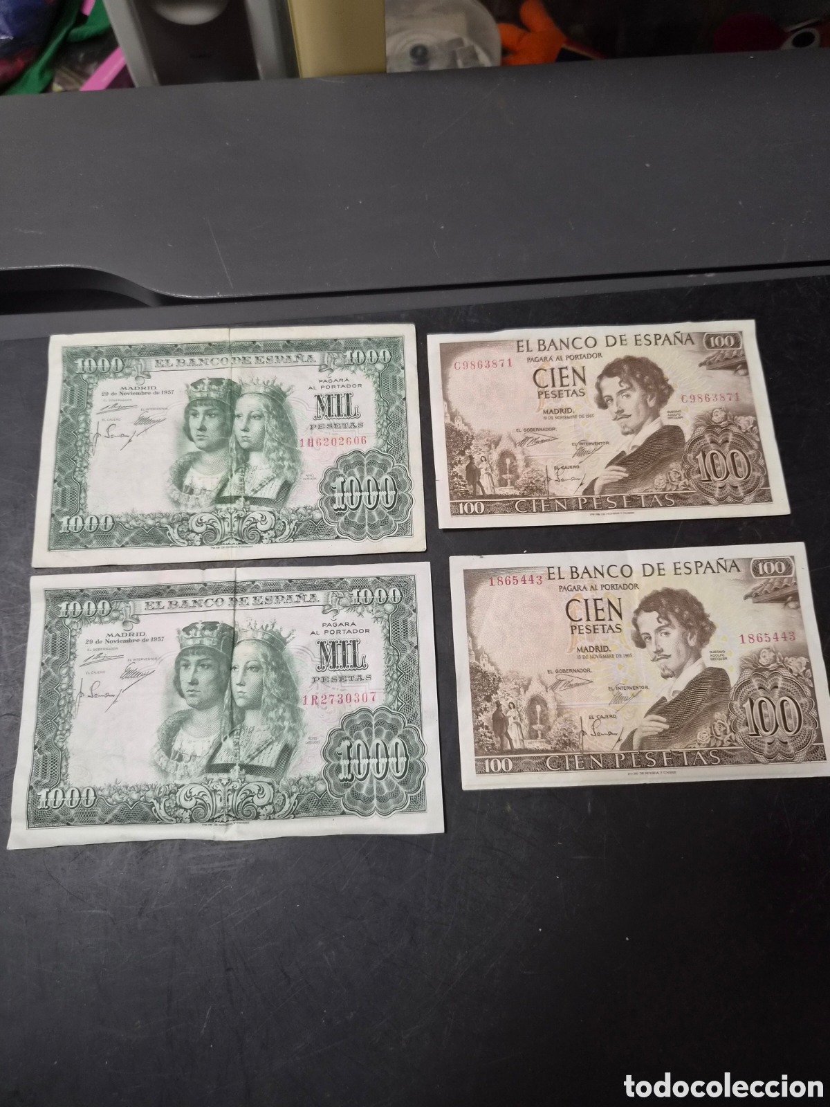 Billetes espa&ntilde;oles: LOTE BILLETES ESTADO ESPA&Ntilde;OL 1000 PESETAS 1957 Y 100 PESETAS 1965 LOTE DE 4 SIN SERIE 1 ORIGINALES