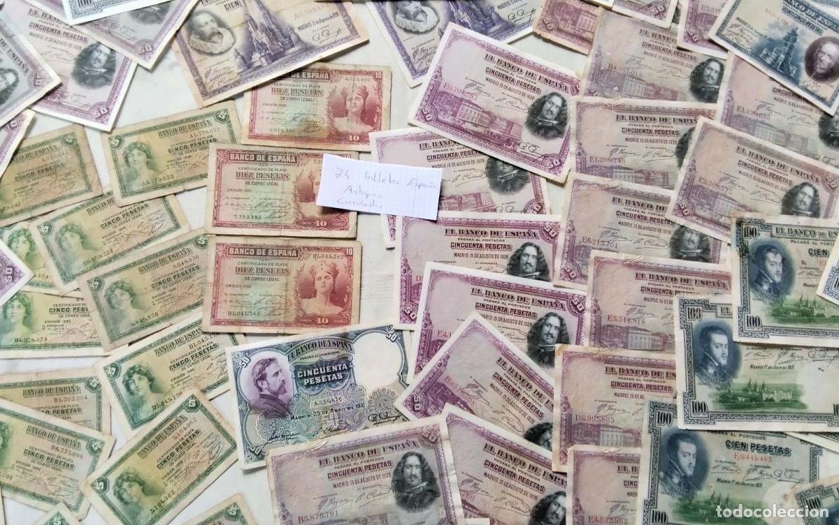 Billetes espa&ntilde;oles: LOTE DE APROX 73 BILLETES ANTIGUOS DE ESPA&Ntilde;A , CIRCULADOS , VER