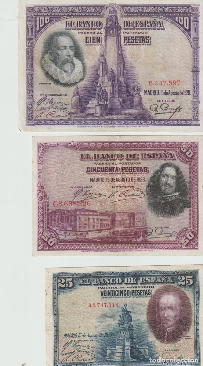 Billetes espa&ntilde;oles: 3 billetes Espa&ntilde;a 1928 - Foto 1