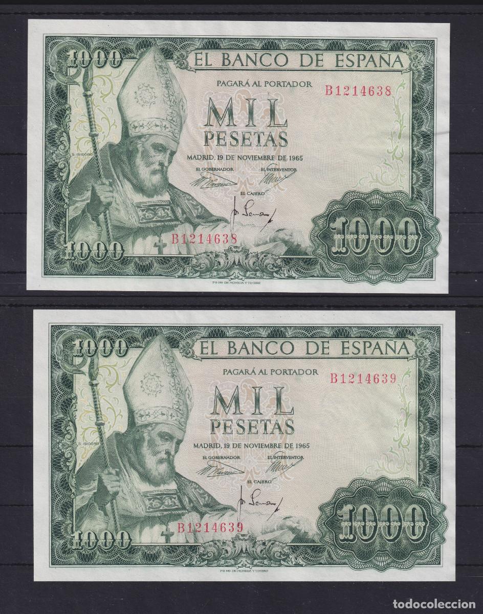 Billetes espa&ntilde;oles: PAREJA CORRELATIVA BILLETES ESPA&Ntilde;A 1000 PESETAS 1965 SAN ISIDORO - SERIE B - SC-
