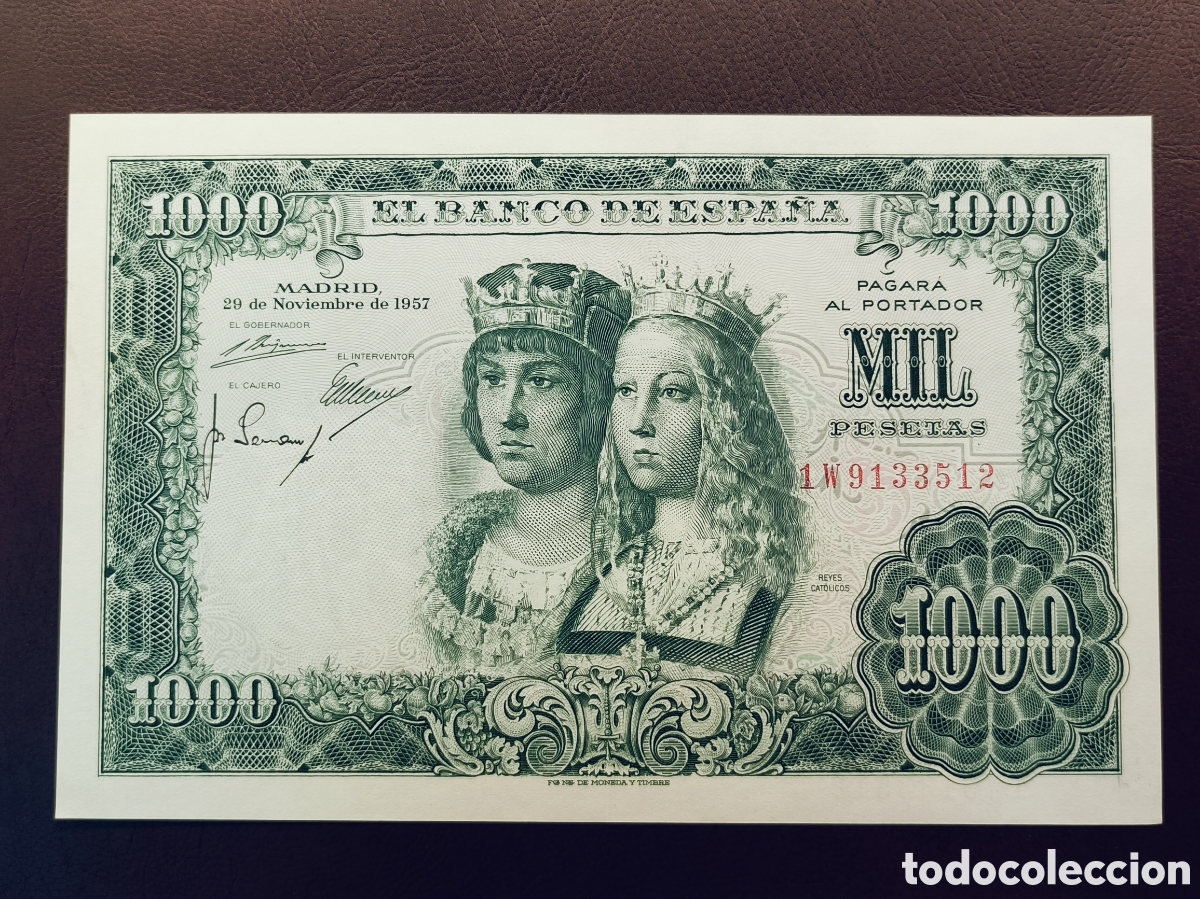 Billetes espa&ntilde;oles: ESPA&Ntilde;A . BILLETE 1000 PESETAS . REYES CATOLICOS . A&Ntilde;O 1957. SERIE 1W