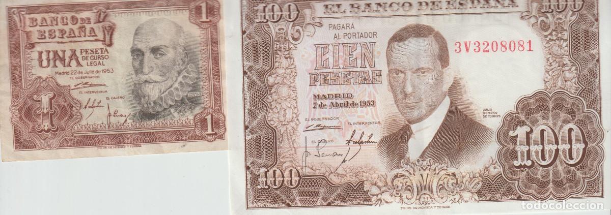 Billetes espa&ntilde;oles: Billetes ESPA&Ntilde;A 1 Y 100 PTAS 1951