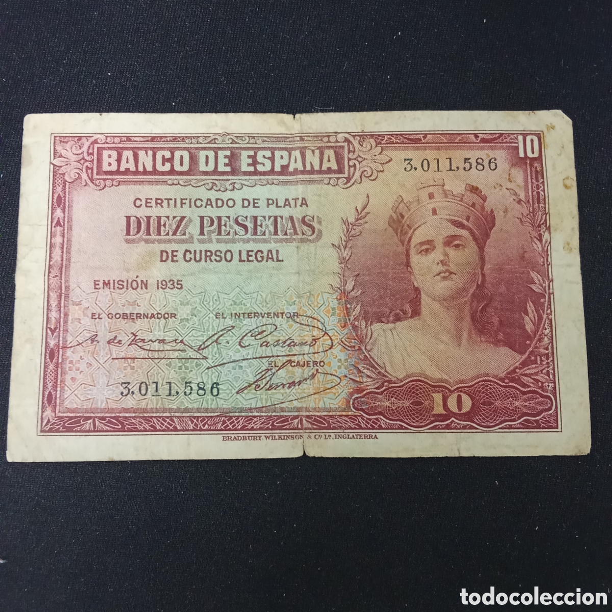 Billetes espa&ntilde;oles: Espa&ntilde;a 10 pesetas a&ntilde;o 1935