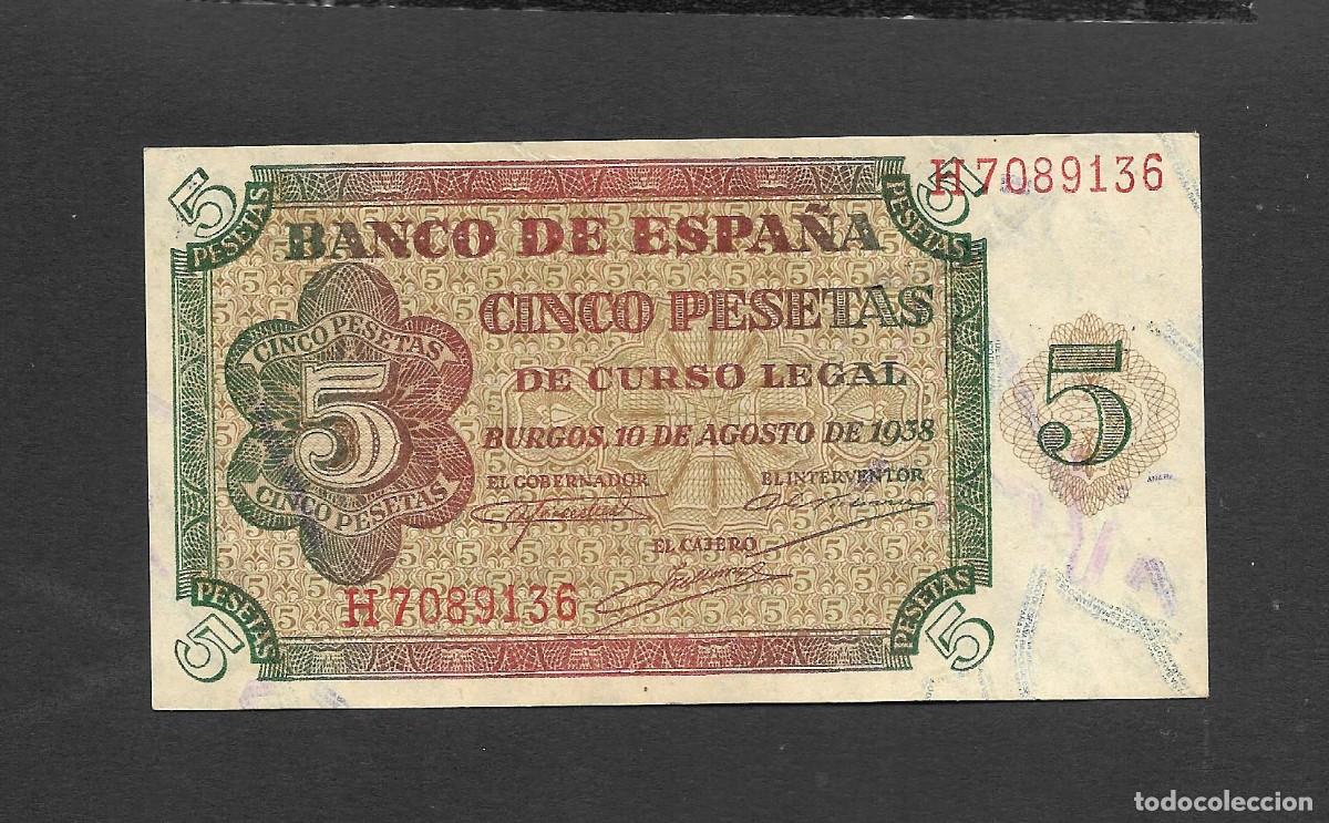 Billetes espa&ntilde;oles: 5 PESETAS 1938 SERIE H S/C