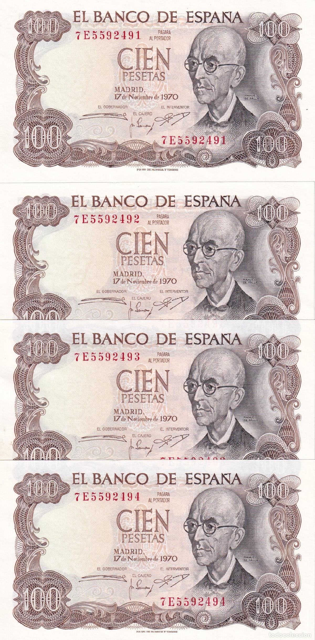 Billetes espa&ntilde;oles: CRBS3941 4 BILLETES CORRELATIVOS ESPA&Ntilde;A 100 PESETAS 1970 SIN CIRCULAR
