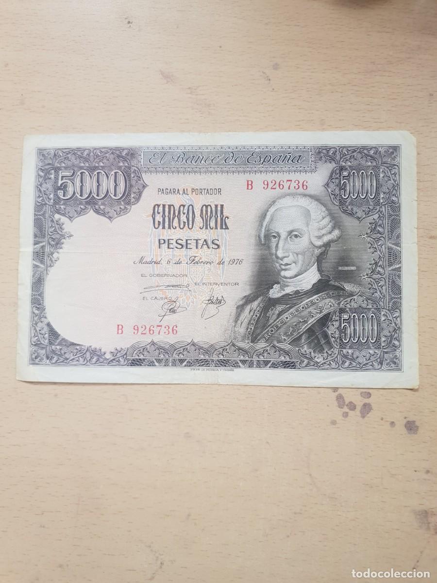 Billetes espa&ntilde;oles: Billete de 5000 pesetas a&ntilde;o 1976 carlos iii
