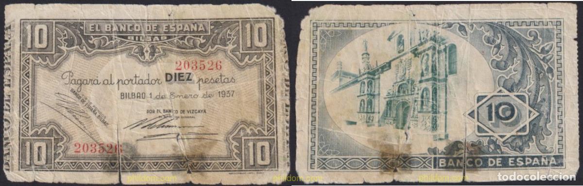 Billetes espa&ntilde;oles: 3892 ESPA&Ntilde;A 1937 BANCO DE ESPA&Ntilde;A (BILBAO) 10 PESETAS 1937