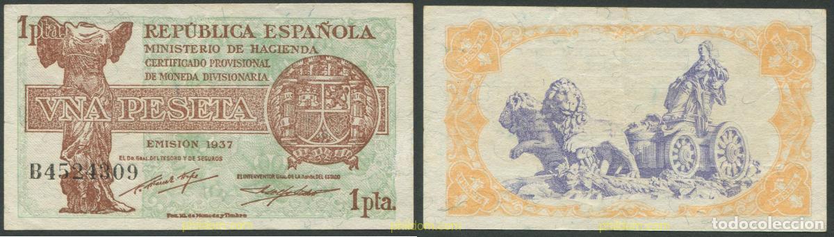 Billetes espa&ntilde;oles: 730 ESPA&Ntilde;A 1937 1 PESETA 1937 REPUBLICA