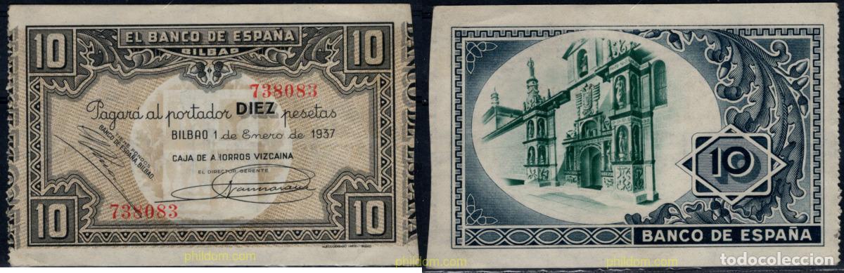 Billetes espa&ntilde;oles: 10776 ESPA&Ntilde;A 1937 BANCO DE ESPA&Ntilde;A (BILBAO) 10 PESETAS 1937