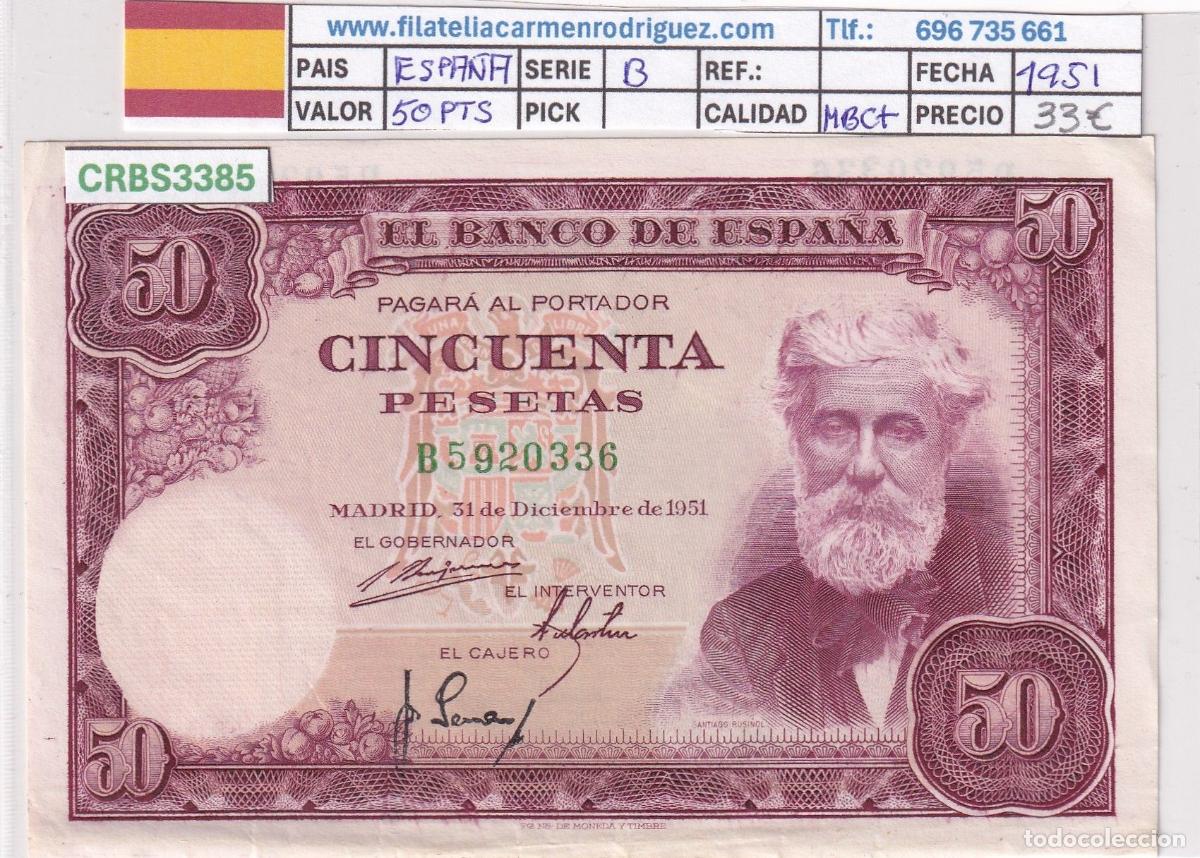 Billetes espa&ntilde;oles: CRBS3385 BILLETE ESPA&Ntilde;A 50 PESETAS 1951 SERIE B MBC+