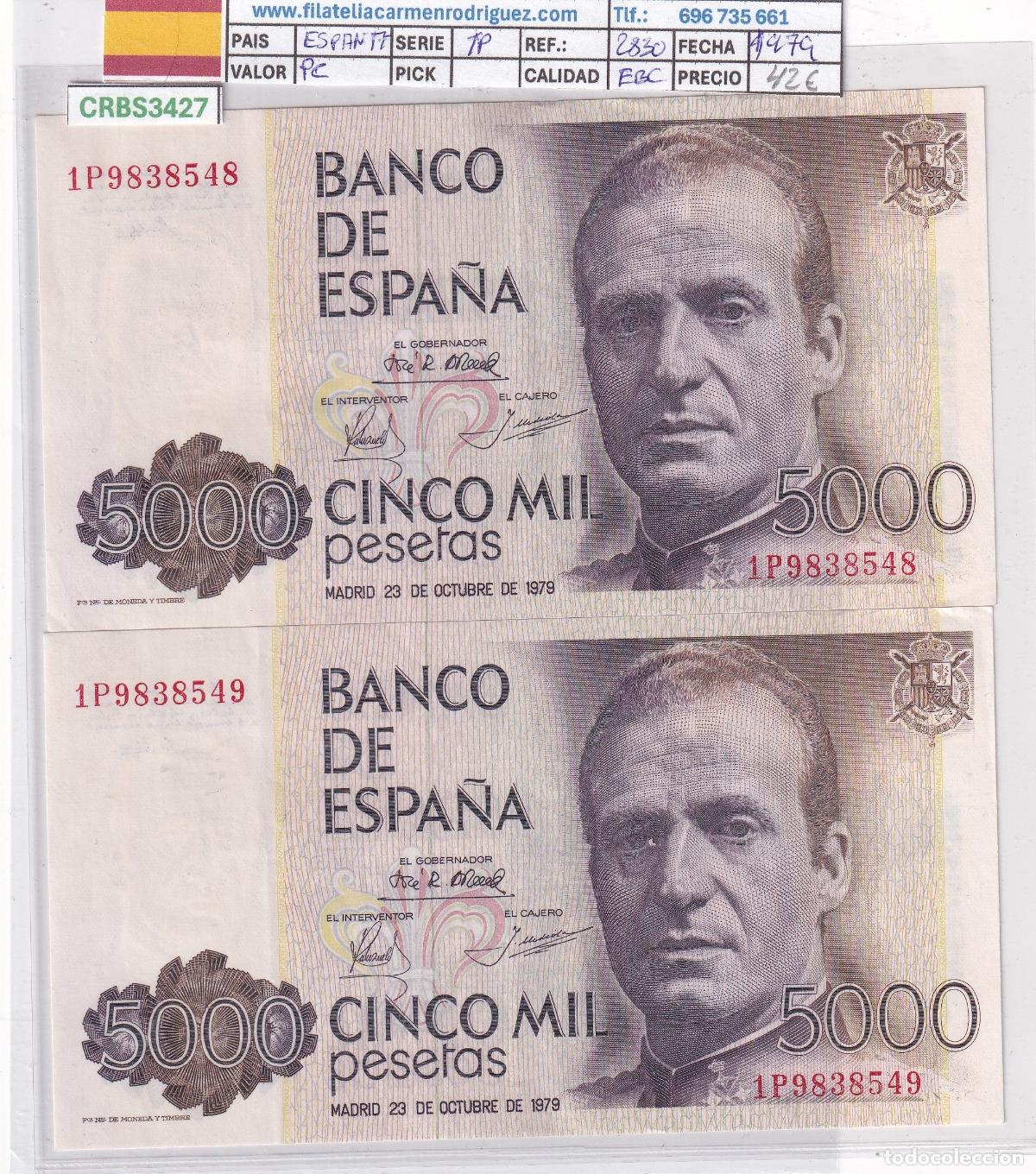 Billetes espa&ntilde;oles: CRBS3427 PAREJA CORRELATIVA BILLETES ESPA&Ntilde;A 5000 PESETAS 1979 SERIE 1P EBC