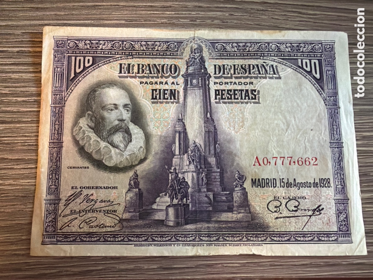 Billetes espa&ntilde;oles: 100 pesetas del 15 de agosto 1928