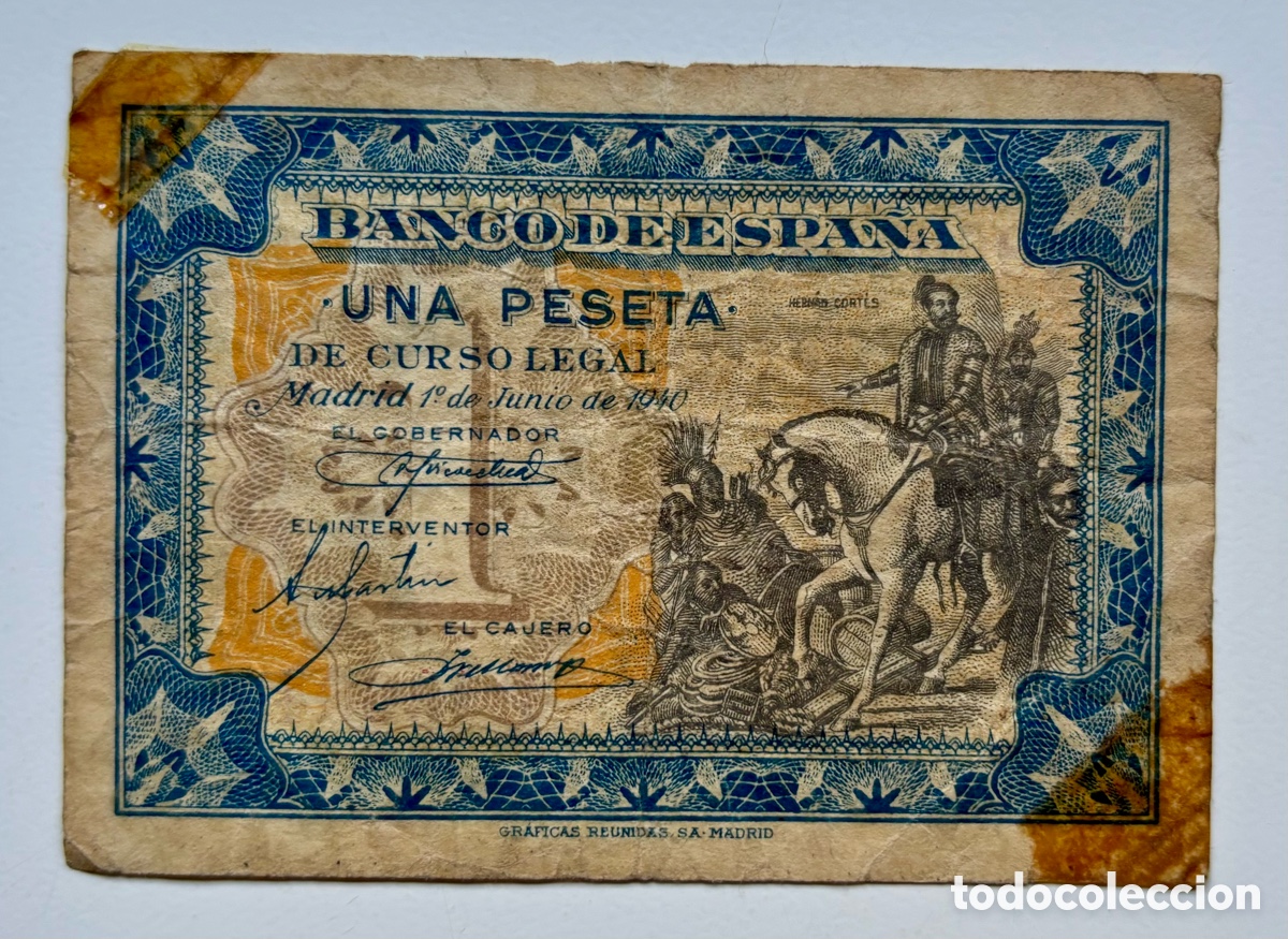 Billetes espa&ntilde;oles: Billete 1 Peseta 1940 Hern&aacute;n Cortes