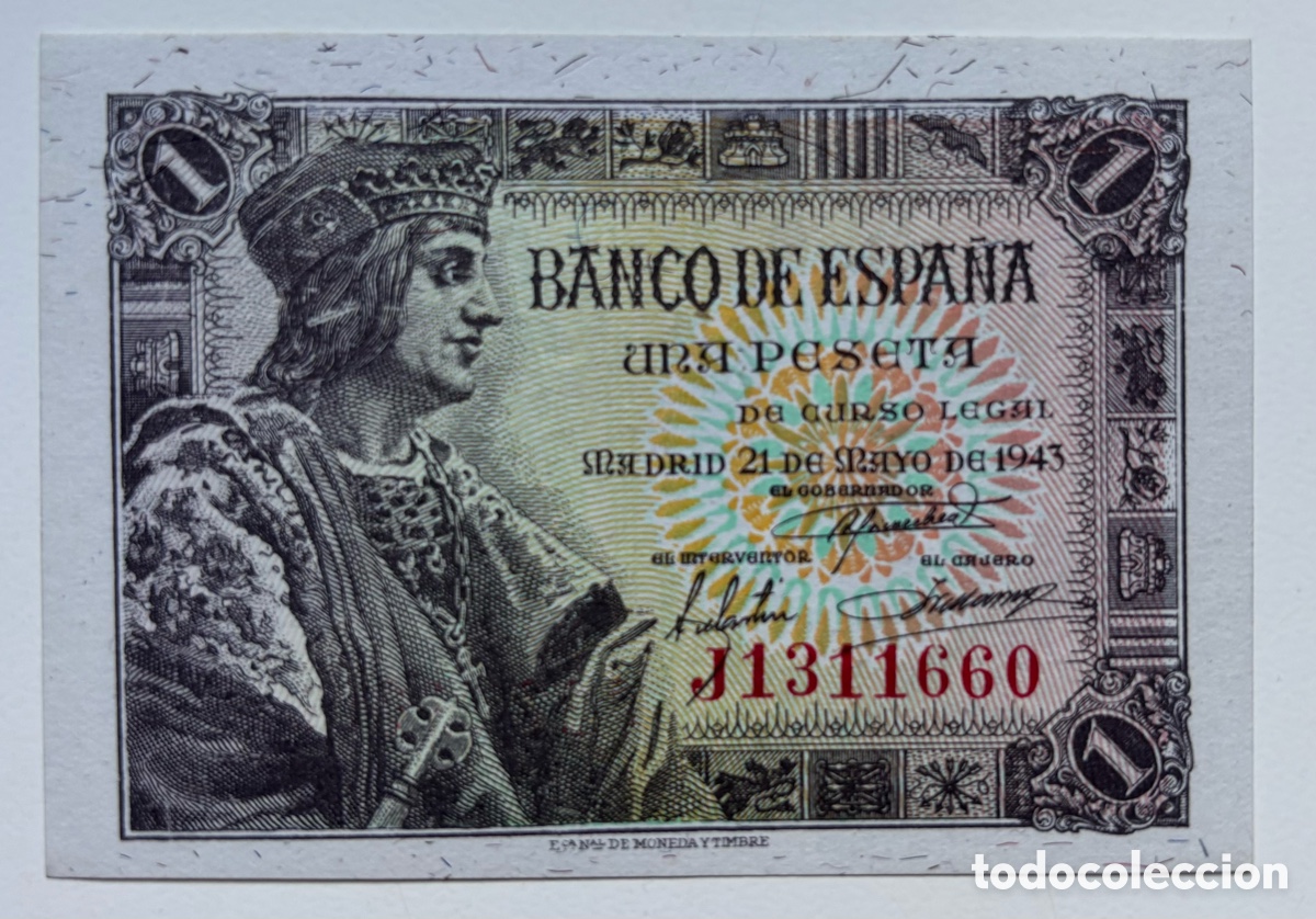 Billetes espa&ntilde;oles: Billete 1 Peseta 1943 SC. Fernando el Cat&oacute;lico