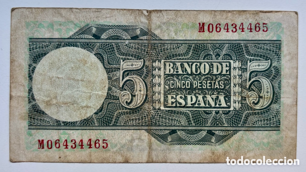 Billetes espa&ntilde;oles: Billete 5 Pesetas 1948 - Foto 2