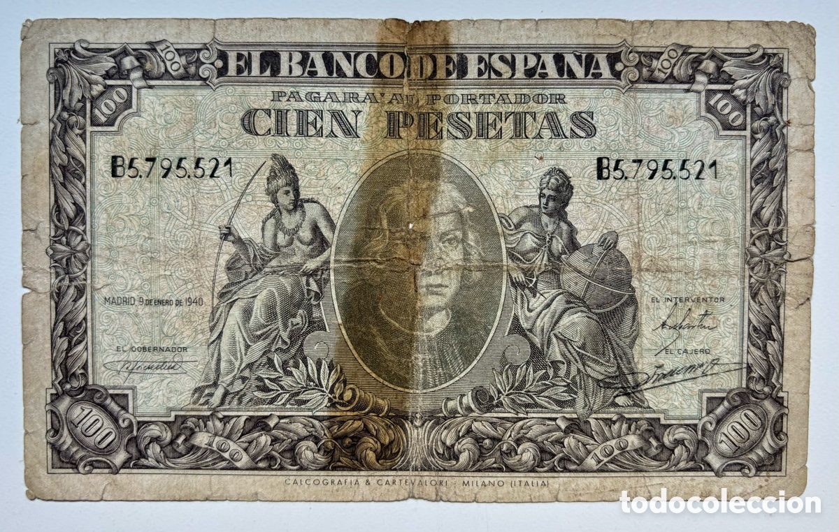 Billetes espa&ntilde;oles: Billete 100 Pesetas 1940 Colon . Rotura