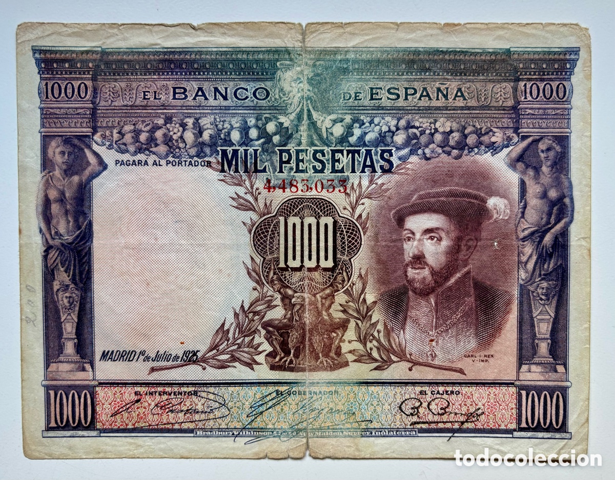 Billetes espa&ntilde;oles: Billete 1000 Pesetas 1925. Rep&uacute;blica